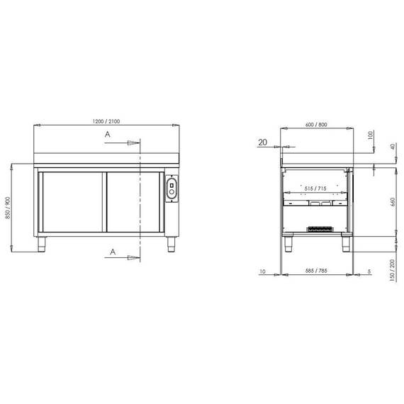 Vaiotec Topline Wärmeschrank 600 / 2 Schiebetüren & Aufkantung B:2000, Bild 2