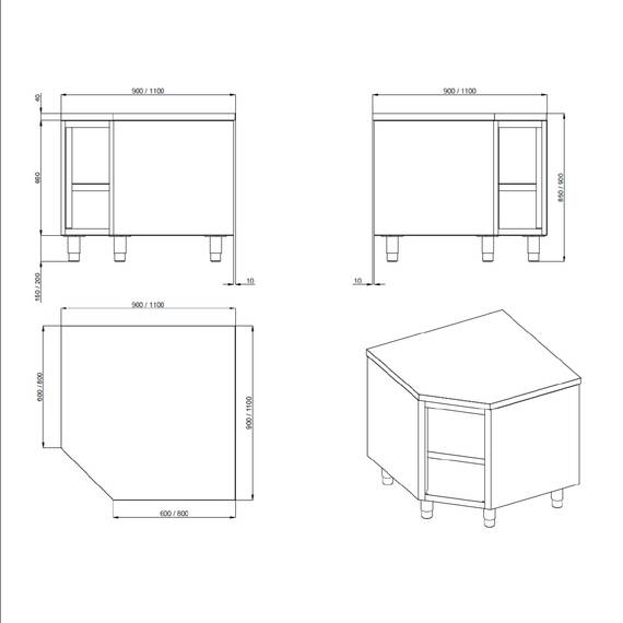 Vaiotec Topline Eckarbeitsschrank 900 / offen B:900, Bild 2