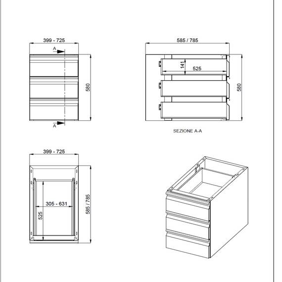 Vaiotec Schubladenblock 3 Schubladen für Arbeitstisch 600 / B:400, Bild 2