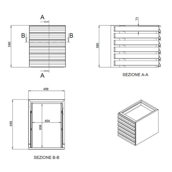 Vaiotec Schubladenblock 6x Pizzabehälter für Arbeitstisch 700 / B:500, Bild 2