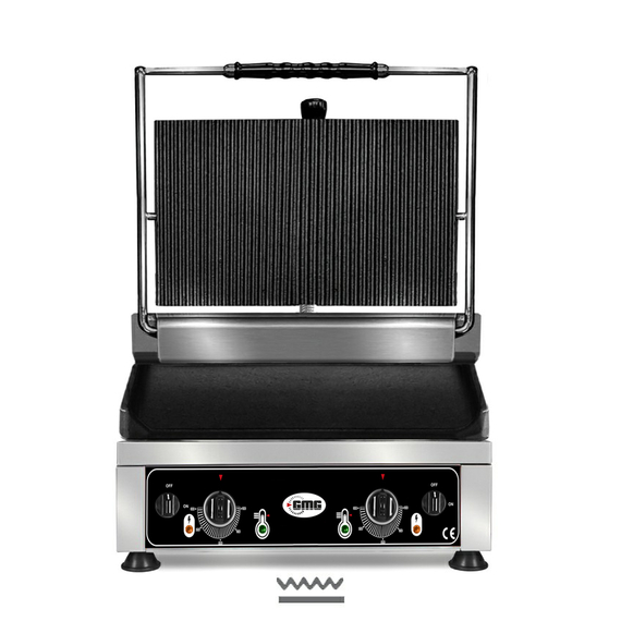 GMG Kontaktgrill KG2745GDT, oben gerillt, unten glatt, Grillfläche: Oben gerillt, unten glatt + getrennt regelbare Grillflächen