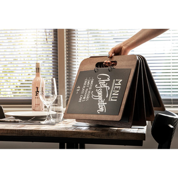 Securit Menühalter aus Nussbaumholz Brett mit Ringband, Bild 7