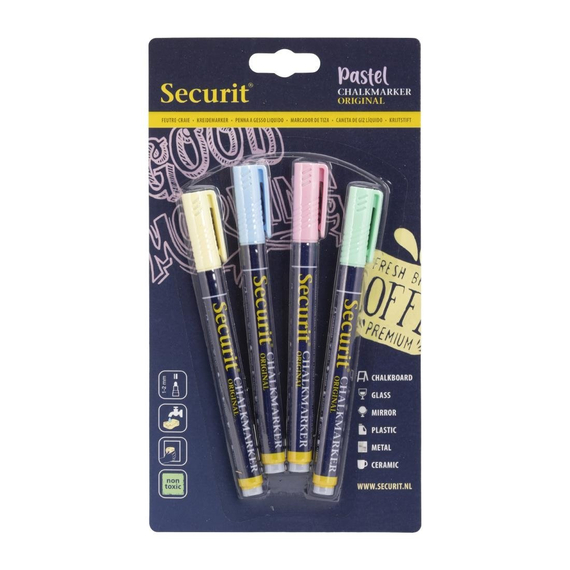 Securit Flüssigkreidemarker pastell 1-2mm Spitze in grün, blau, gelb, lila (4 Stück)